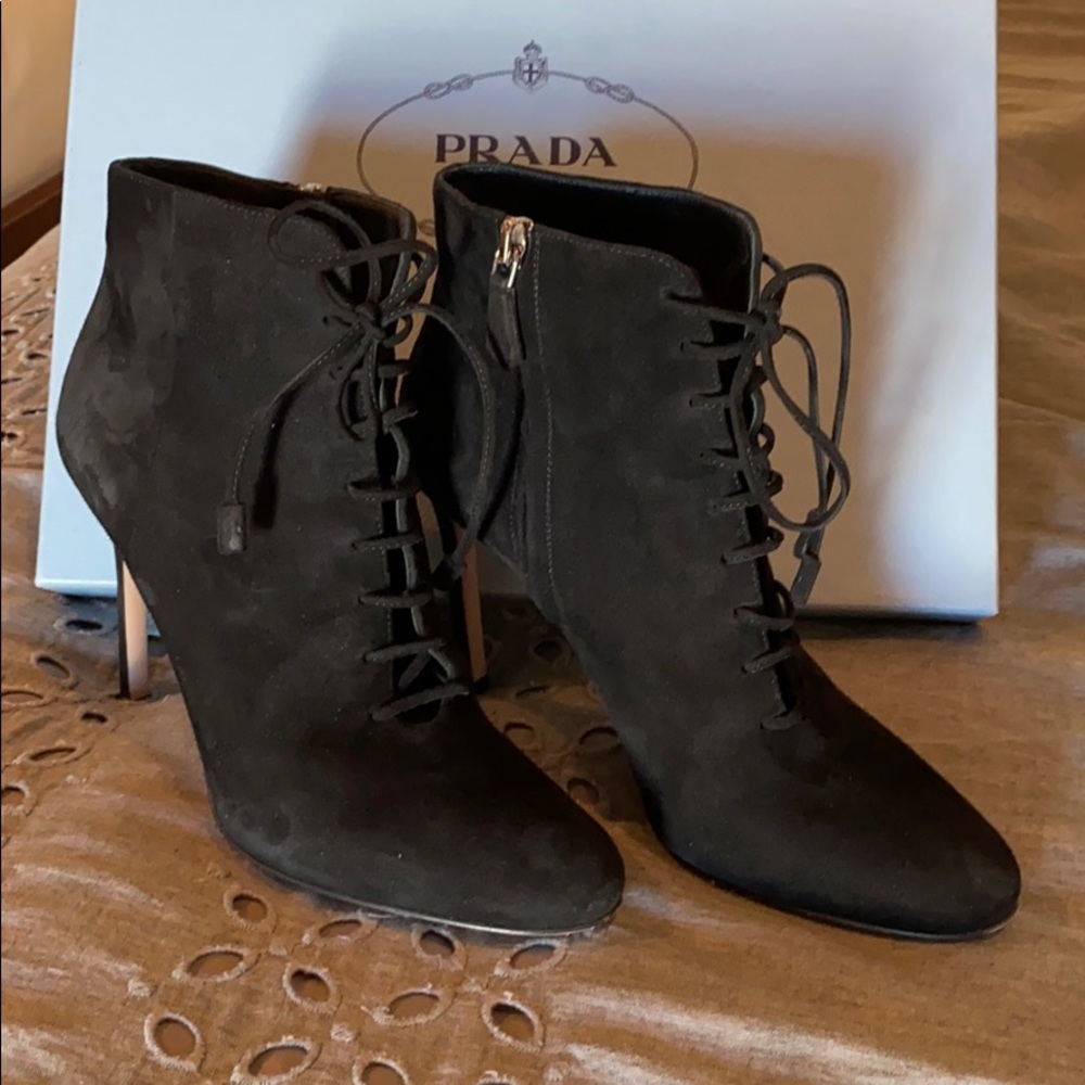 Prada Black Ankle suede boots